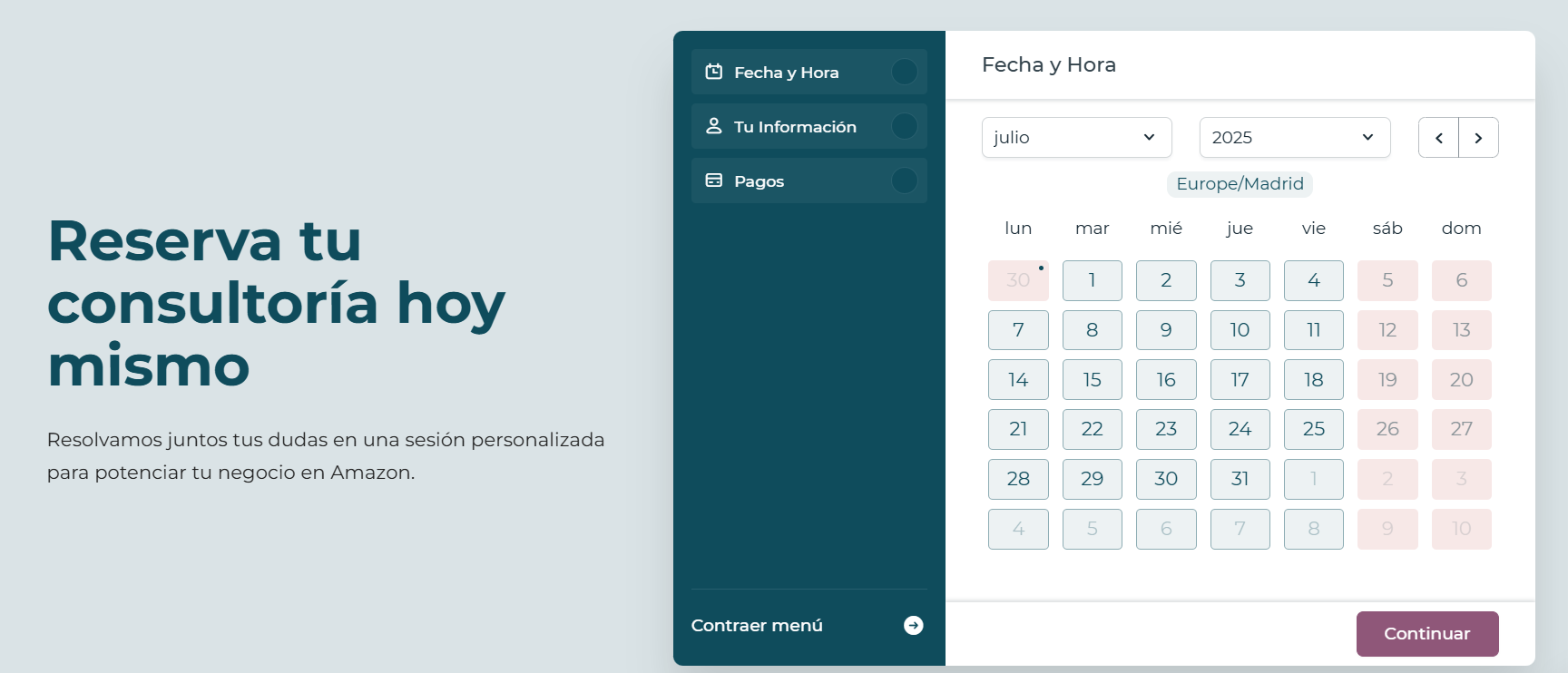 calendario de reservas de AMZtribe